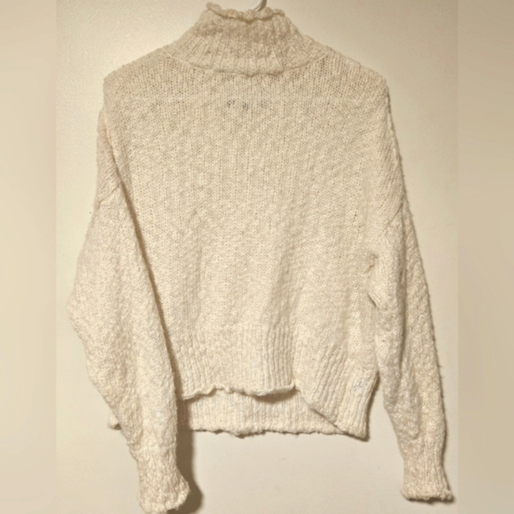 525 AMERICA Mock Neck Cable Knit Pullover Sweater In IVORY/CREAM For HOLIDAYS